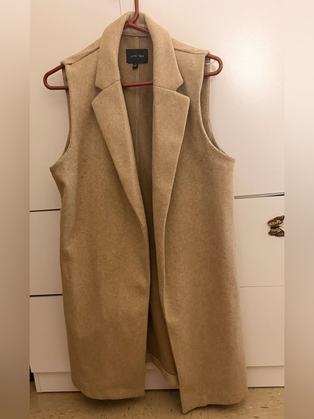 Sleeveless Long Camel Wool-Blend Vest